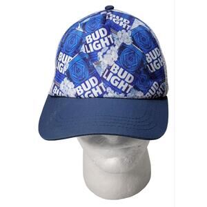 Budweiser Bud Light Beer Men's Graphic Print Foam Trucker Hat Cap in Navy/White